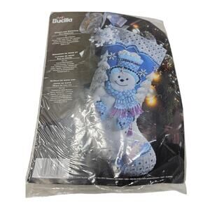 Vintage 90s Bucilla Snowflake Snowman Puffy Felt Christmas Stocking Kit Craft